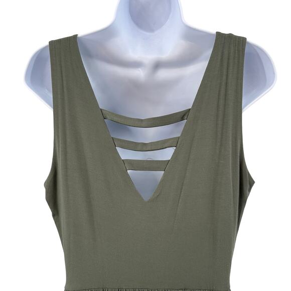 Spense Olive Green Crochet Lace Maxi Tank Dress Womens Medium V-Neck Sleeveless - Picture 5 of 14